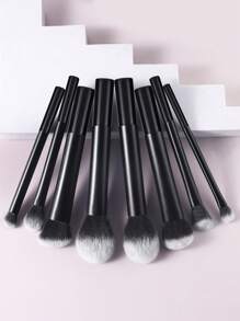 8-Piece Black Portable Makeup Brush Set, Made Of High-Strength Plastic Handles, Lightweight , Premium Synthetic Bristles, Soft And Smooth, Suitable For Makeup Enthusiasts