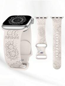 1 pieza Pulsera de silicona compatible con Apple Watch de 42mm, 41mm, 40mm, 38mm para mujer, con flor de girasol grabada, accesorio de moda elegante y deportivo compatible con Apple Watch Series 10/9/SE/8/7/6/5/4/3/2/1 - color de la luz de las estrellas - Ver 1