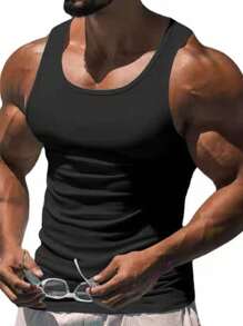 [Essential For Fitness] Men's Sleeveless Muscle Fitness Vest - Quick-Drying, Moisture-Wicking Polyester, Elastic White American-Style Vest, Suitable For The Gym And Outdoor Activities