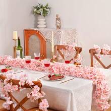 6pcs/Set 5.9ft Artificial Cherry Blossom Garland Hanging Vine, Suitable For Spring Home Room Wedding Party Decor, Gift For Birthday Graduation - Multicolor - View 8