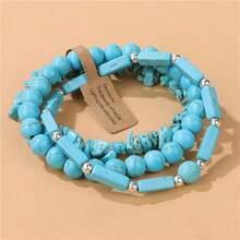 3Pcs Set Jewelry Blue Turquoise Bracelets For Women Men Bohemia Boho Jewellery Beads Bracelet Natural Stone Stretch Bracelets Spring Summer Beach Vacation Accessories Gift For Wife Girlfriend - L0544-3pcs - View 5