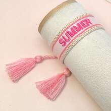 1 chiếc vòng tay thêu thủ công "MÙA HÈ", phong cách ngày lễ giản dị, quà tặng cho gia đình, bạn bè, học sinh, tiệc tùng, chuyến đi biển, phụ kiện Boho - Hồng - Xem 5