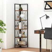 5-Tier Corner Bookshelf With Metal Frame, Corner Standing Shelf, Freestanding Storage Shelf, Plant Stand, Ladder Stand, Storage Shelf For Office, Living Room & Kitchen (Rustic Brown) - 棕色 - 查看 2
