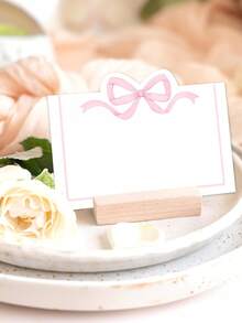 6 piezas Tarjetas de mesa con lazo rosa, tamaño 2x3.5 pulgadas, lindas, en blanco, apropiadas para boda, cumpleaños, camping, etiquetas de nombre y ubicación, suministros de decoración de escritorio para fiestas