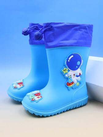 1 Pair Cartoon Astronaut Print Children Rain Boots, Boys & Toddlers Lightweight Comfortable Waterproof Outdoor Slip-Resistant Rainboots For Rainy Days And School Activities