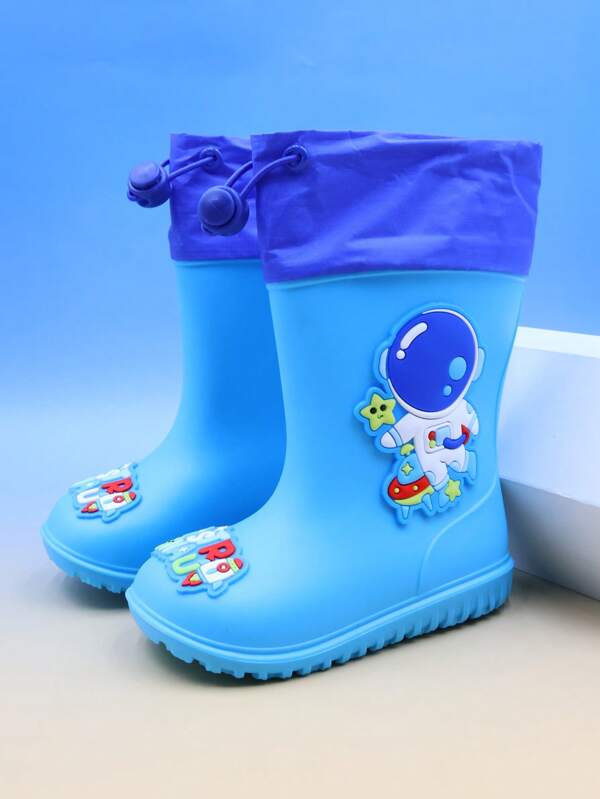 1 par de botas de lluvia para niños y niños pequeños con estampado de astronauta de dibujos animados, livianas, cómodas, impermeables y antideslizantes para días lluviosos y actividades escolares
