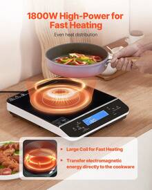 Portable Induction Cooktop, 1800W Electric Induction Burner With 9 Temperature Settings, Countertop Induction Hot Plate With 4H Timer, 24H Reservation, Child Lock, Easy To Clean, For Cooking - Bộ hẹn giờ 1800W 4H - Xem 2