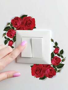 1 件/3 件/5 件浪漫情人节玫瑰花朵墙壁开关贴纸 - 可移除乙烯基贴花，带有粉红玫瑰和绿叶，自粘，易于粘贴在电灯开关上，情侣家居装饰家居浴室装饰浴室地毯地毯秋季装饰浴室配件 - 彩色 - 查看 3