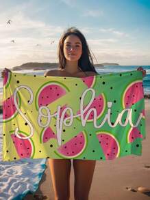 1pc Customized Beach Towel, Quick-Dry Swimming Towel, Comfortable Beach Goers Towel, Fashionable Pool Towel. Customizable With Names, Strawberry, Watermelon, Floral, Cute, Fun, Beautiful Yoga Mat, Beach Accessories, Perfect For Mother's Day, Birthday, Children's Day, Father's Day, Graduation, Wedding, Housewarming, Bathroom, Living Room, Bedroom, Home Bathroom Decor Summer, Beach Mode On Travel Essentials Travel Accessories Beach Essentials