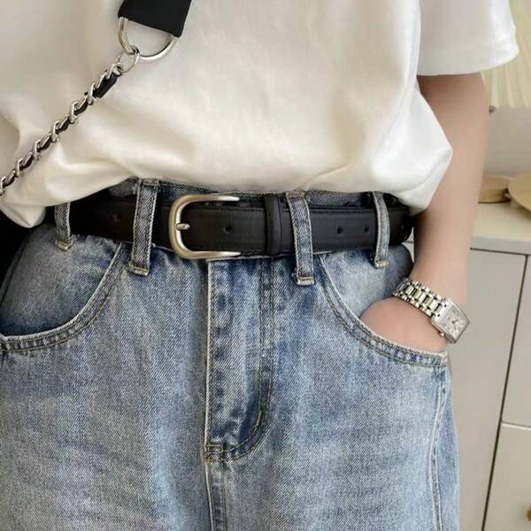 1pc Niche Design Leather Belt, Quality Feel, Unisex, Student, Vintage, Minimalist, Jeans, Alloy Buckle Decor, High-End Casual