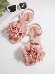 Nuevas sandalias planas de mujer de talla grande, cómodas y casuales, con puntera redonda, diseño cruzado elástico, decoración de loto, tipo slip-on, moda de ocio para vacaciones, playa y verano - Rosa - Ver 7