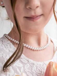 女孩珍珠项链，花童珠宝，第一件珠宝，女孩珍珠项链，经典青少年珍珠首饰礼物 - 白色 - 查看 6
