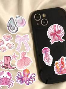 50 piezas Pegatinas de niña de playa rosa para DIY en cuaderno, portátil, funda de teléfono, planificador, casco, guitarra - Desechable