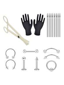 Body Piercing Kit Stainless Steel Acrylic 16G Lip Nose Ear Tragus Cartilage Helix Eyebrow Daith Rook Earring Piercing Jewelry Tool - Multicolor - View 4