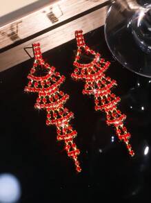 Europe And The United States Retro Court Gorgeous Long Red CZ Women's Crystal Earrings 1 Pair