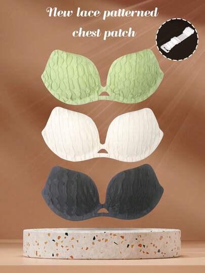 全新花瓣形女士防滑纯色聚拢粘合胸罩，配有透明肩带、可重复使用的无肩带隐形乳头条、女士内衣和内衣配件