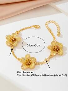 1pc Women Summer Layered Floral Design Ankle Chain (Random Beads Quantity)