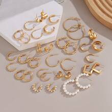 36pcs New Minimalist C-Ring Pearl Earring Set Combination - Yellow Gold - View 4