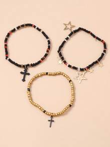 3pcs/Set Star Cross Bead Bracelets Suit For Women, Everyday Wear