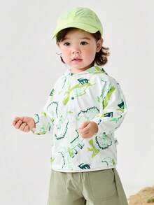 mini bala 男童女童纯棉防晒外套夏季新款宝宝轻薄透气宽松空调衫 - 白綠色調 - 查看 2
