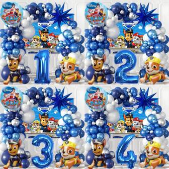 Paw Patrol Autoriseer Chase Rubble 99-delige ballonkransboogset, blauwe latexballonnen, inclusief achtergrondfolieballonnen, verjaardagsfeestdecoraties, geborduurde feestartikelen, decoratieve ballonboogset