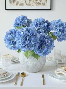 1/3/6PCS 18.5inch Blue Embroidered Artificial Flowers With Stems, Plastic Hydrange Desktop Decor Flowers, Suitable For Office Party Wedding, Fake Plants, Spring Summer Decor, Garden Decor, Room Decor, Mother's Day Father's Day Gifts