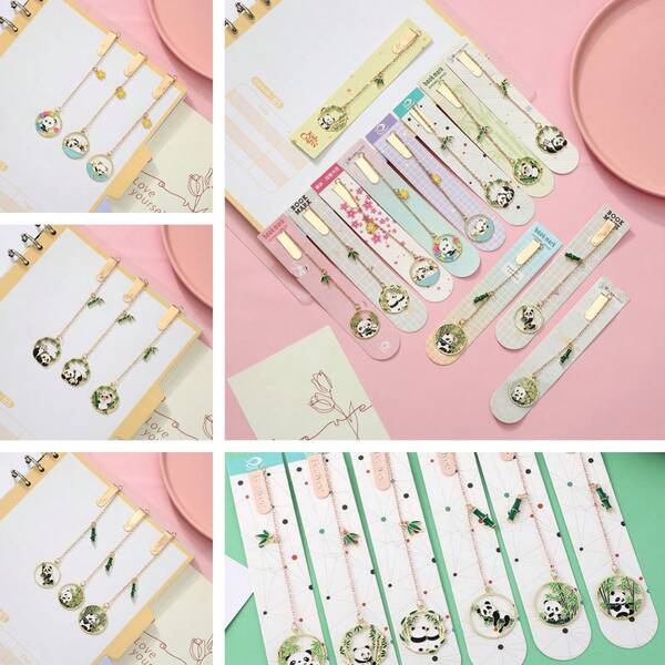 مربع معدني مقطع بالليزر على شكل باندا ذو استخدامين كعلامة كتاب وكتعليقة - اكسسوارات كتب ذات موضوع صيني، هدية ثقافية فريدة تجمع الرقة والفن الشرقي، مجموعة صندوق تخزين شفاف مضاد للصدمات والتمزق