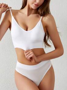 4Sets Women's Solid Wireless Push-Up French Style Triangle Cup Bra Set, Sports Camisole And Panties