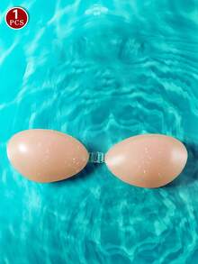 1pc Skin Color Invisible Silicone Bra, Self-Adhesive Strapless Backless Style, Invisible Nipple Patches, Suitable For Weddings, Sports And Outdoor Activities - Beige - View 13