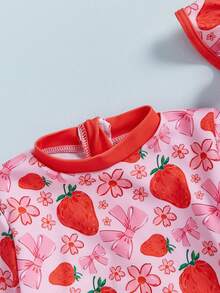 Baby Girl Swimsuit Long Sleeve Strawberry/Ice Cream Bathing Suit With Hat Infant Toddler Rashguard Swimwear Sunsuit - 粉色 - 查看 4