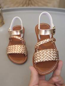 Summer Children Woven Strap Sandals, Casual & Fashionable, Unisex Flat Beach Shoes, Suitable For Everyday Wear, Vacation & Travel