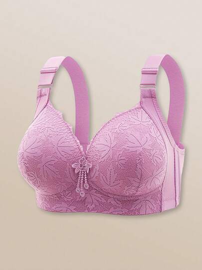 女士性感蕾丝红色无钢圈文胸套装，提拉丰满胸部，展现娇小身材防下垂圣诞内衣文胸