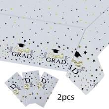 3 Pieces ,Party Graduation Tablecloths Graduation Table Cover Of 2025 Class Decorations Supplies Black White Gold Disposable Tablecloth