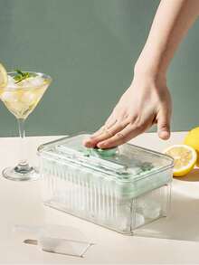 1pc Pressure Ice Cube Tray Mold With Lid, Ice Cube Maker With Ice Scoop For Home Use - Green - View 12