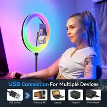 AXNEN 10-Inch Ring Light With Stand, 52-Inch Height, Includes Phone Holder, 39 Color Modes, Selfie Ring Light With Tripod, Dimmable/Fast Adjustable LED Ring Light With Remote, Suitable For Smartphone Makeup/Live Streaming/Video Shooting - Black - View 6