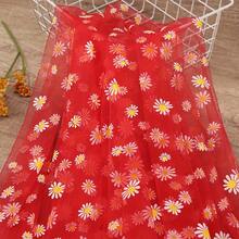 1pc Gold Daisy Printed Sheer Fabric, For DIY Headbands, Wedding & Birthday Floral Decorations, Wrapping Materials - Multicolor - View 14