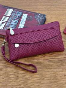 1PC 简约女士手拿钱包韩版浮雕格子小钱包零钱包