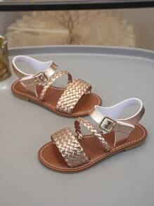 Summer Children Woven Strap Sandals, Casual & Fashionable, Unisex Flat Beach Shoes, Suitable For Everyday Wear, Vacation & Travel