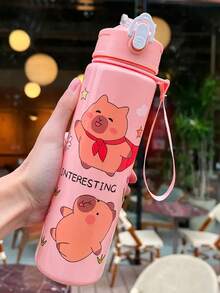 1 pieza Botella de agua con diseño de capibara de dibujos animados y pajita para niños pequeños y niños, botella de agua deportiva portátil a prueba de fugas y derrames de 800ml, adecuada para exteriores, viajes y escuela - Multicolor - Ver 8