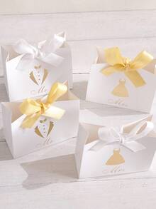 Bộ 5 hộp quà cưới mini - "Hộp kẹo ông bà" - Họa tiết cô dâu chú rể mạ vàng sang trọng - Nơ ruy băng satin - Màu trắng - Lý tưởng cho những món quà nhỏ, sô cô la, quà tặng đám cưới và quà bất ngờ khi đính hôn. - nhiều màu - Xem 10