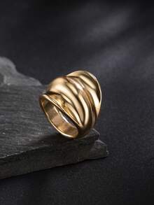 1pc Men's Smooth Wave-Shaped Fashionable Personalized Ring - Gold - View 3