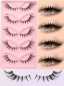 Pestañas de ojo de gato, 5 pares de pestañas postizas de ojo de zorro de pelo sintético mink, pestañas postizas esponjosas, pestañas postizas de aspecto natural para extensión de pestañas y maquillaje