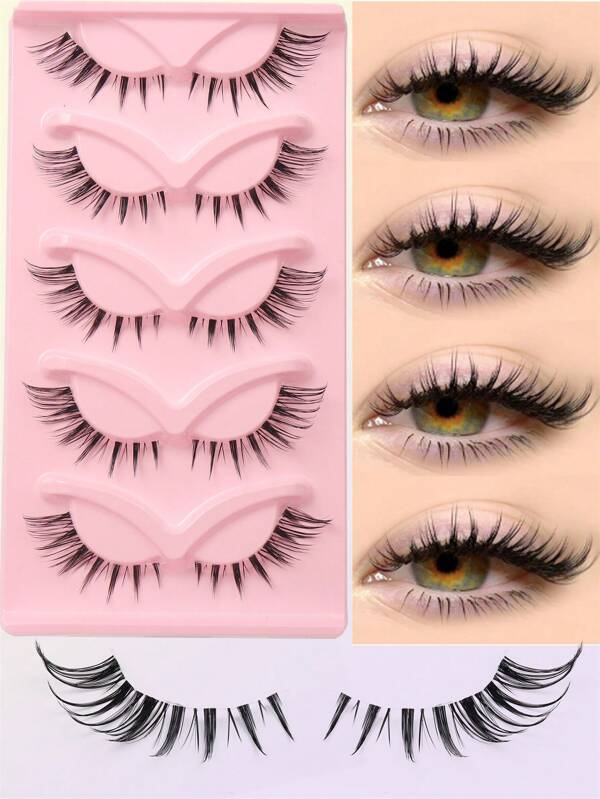 Pestañas de ojo de gato, 5 pares de pestañas postizas de ojo de zorro de pelo sintético mink, pestañas postizas esponjosas, pestañas postizas de aspecto natural para extensión de pestañas y maquillaje