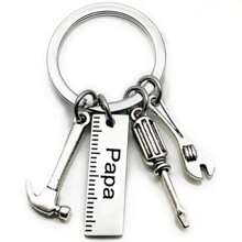 Essential Keychain For Dads, With A Mini Hammer, A Wrench, And A Screwdriver Attached - Made Of Metal, Waterproof, And Featuring A Modern Design. It Has A Label Engraved With "DAD" - The Perfect Gift For Father's Day. Car Accessories Bag Charm School Cute Goth Y2k