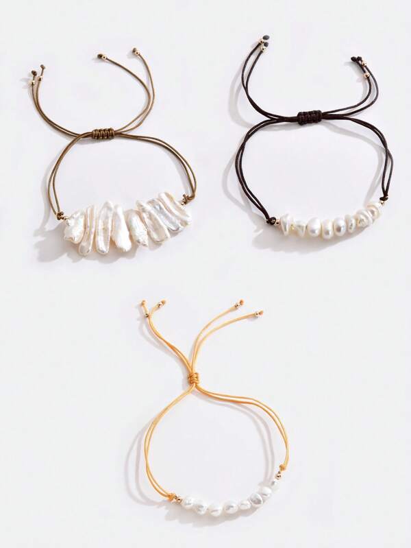 1pc Elegant & Luxurious Natural Cultured Baroque Pearl Woven Bracelet, Fashionable For Women Everyday & Party Wear