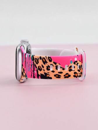 1PC Pink Leopard Silicone Printed Watch Bands 38/40/41/42mm 42/44/45/46/49mm Watch Strap Compatible With Apple Watch Ultra 2/SE/10/9/8/7/6/5/4/3/2/1