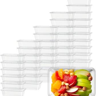 50个带防漏盖的塑料食品储存容器 - 500毫升，可堆叠，可微波炉加热，适合餐前准备和外带，长方形便当盒，健康饮食，餐前准备容器！透明食品容器！透明设计