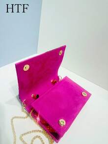 亮片刺绣花卉图案晚宴包，优雅精致的时尚女士手拿包，配有金属链，适合派对、婚礼、联欢晚会、万圣节庆祝活动，彩色斜挎包，派对包非常适合派对婚礼舞会晚宴/宴会搭配节日派对礼服晚宴包 - 玫紅色 - 查看 8