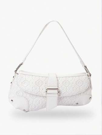 碎花镂空不对称单肩包，编织包，波西米亚风单肩包，铆钉街头风手提包，蕾丝腋下包，沙滩风托特包（图案随机），适合约会，休闲，度假，时尚派对，旅行，上学，节日礼物，新品