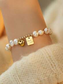 1 Pc Unique Design Lucky Heart Baroque Pearl Women Bracelet, High-End Jewelry Accessory